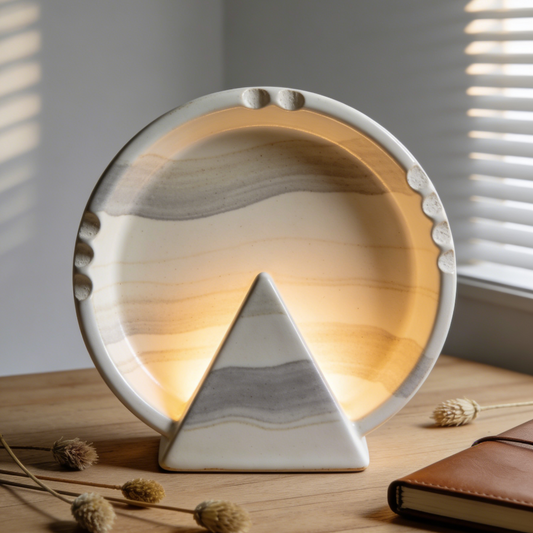 Marbled Mountain Ceramic Triangle Night Light - Wabi-Sabi Glow Lamp for Desk & Bedroom